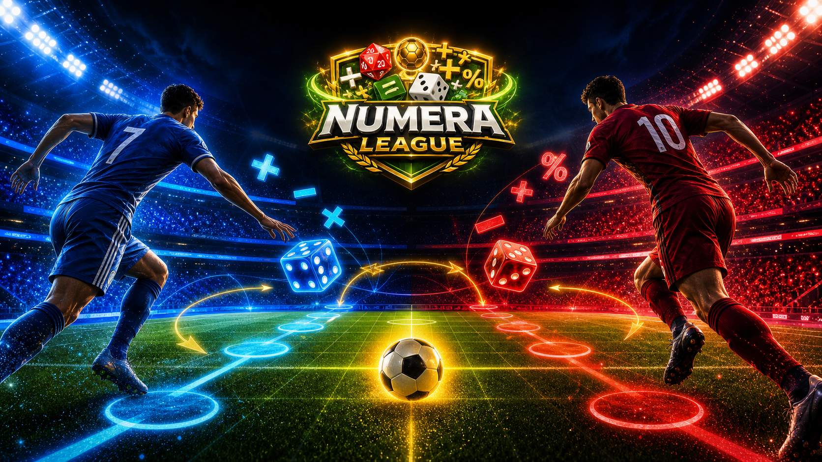 NumeraLeague key art showing a number-driven football match