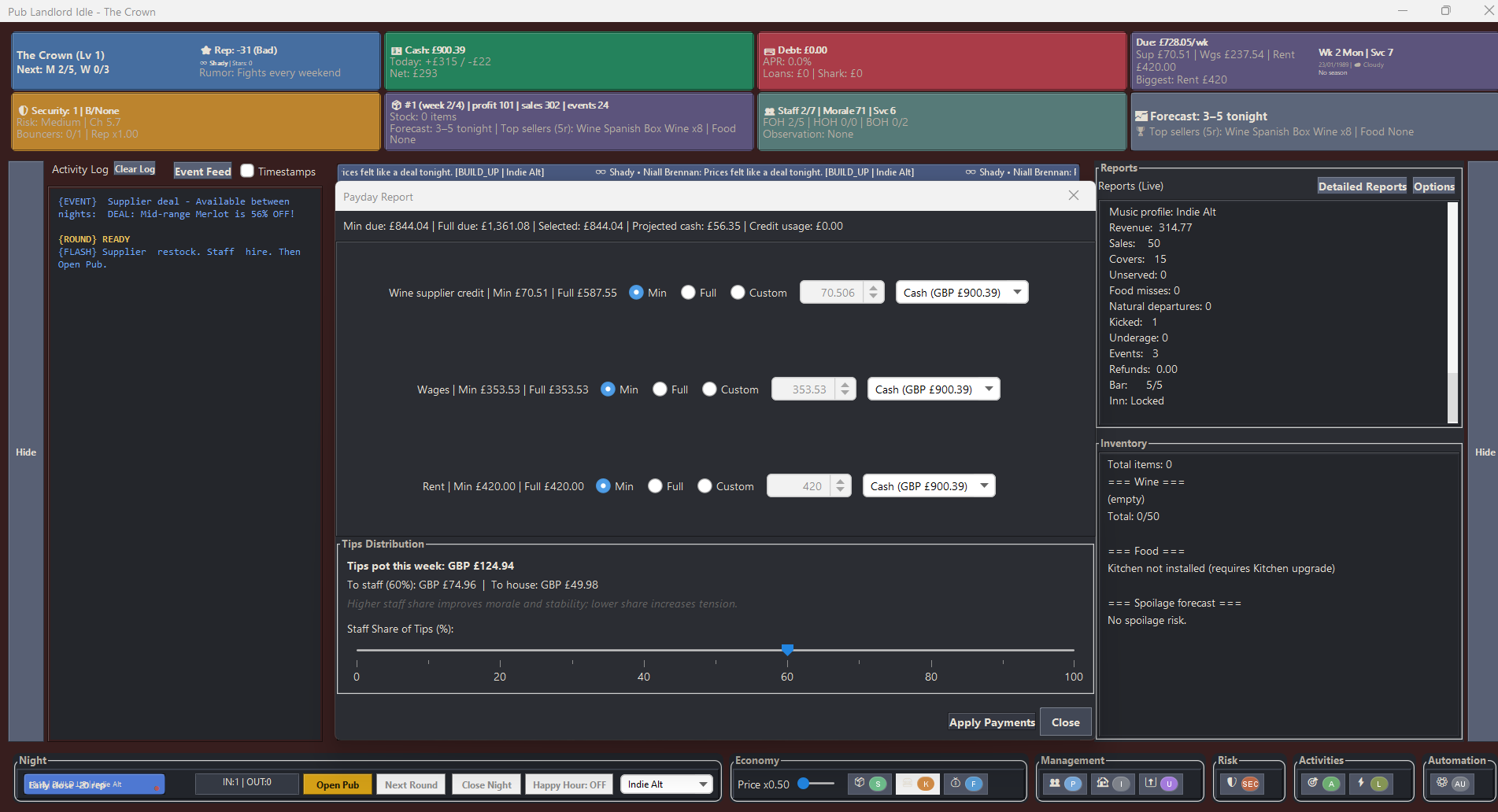 Barva payday report screen
